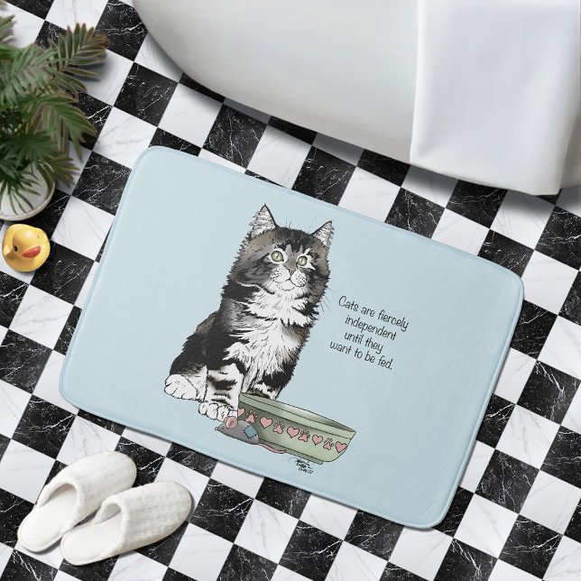 Independant Grey Tabby Blue Cute Funny Cat Bath Mat (Creator Uploaded)