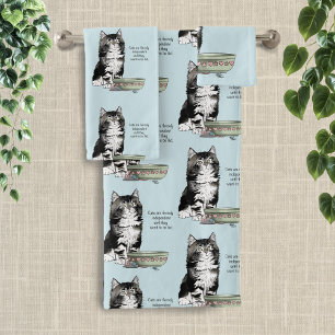 Independant Grey Tabby Blue Cute Funny Cat Bath Towel Set