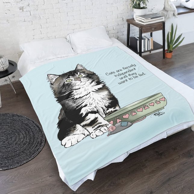 Independant Grey Tabby Blue Cute Funny Cat Fleece Blanket (Creator Uploaded)