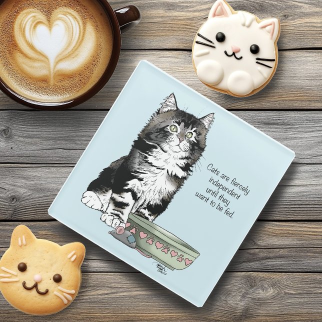 Independant Grey Tabby Blue Cute Funny Cat Glass Coaster (Creator Uploaded)