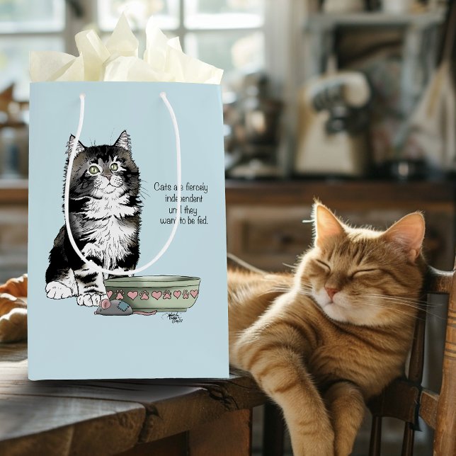 Independant Grey Tabby Blue Cute Funny Cat Medium Gift Bag (Creator Uploaded)