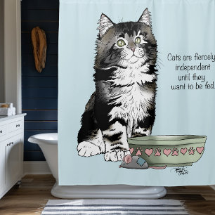 Independant Grey Tabby Blue Cute Funny Cat Shower Curtain