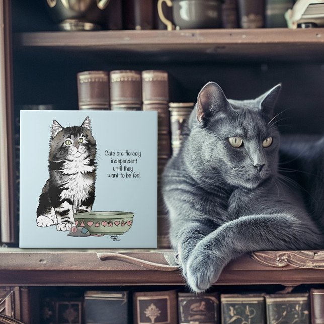 Independant Grey Tabby Blue Cute Funny Cat Tile (Creator Uploaded)