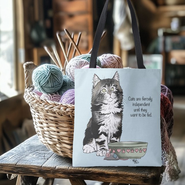 Independant Grey Tabby Blue Cute Funny Cat Tote Bag (Creator Uploaded)