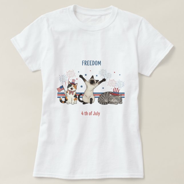 Independant Meowtions – Funny 4th of July Cat  T-Shirt (Design Front)