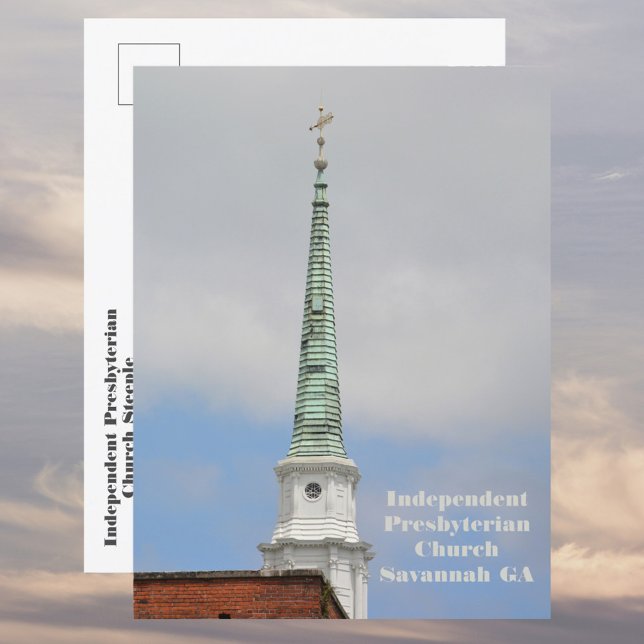 Independant Presbyterian Church Steeple Savannah Postcard (Creator Uploaded)
