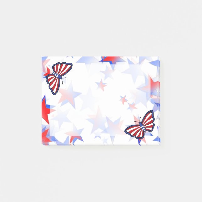 Independant Red, White, Blue Graphical Butterfly Post-it Notes (Front)