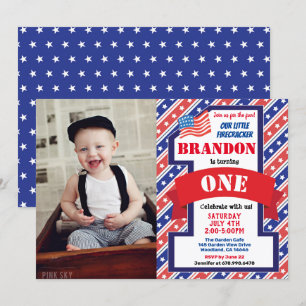 Independence Day 1st First Birthday Boy Girl Photo Invitation