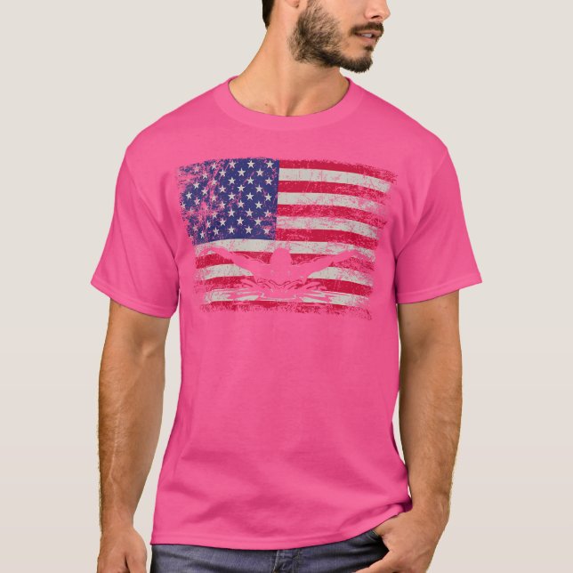 Independence Day American Flag 4Th July Swimmer Sw T-Shirt (Front)