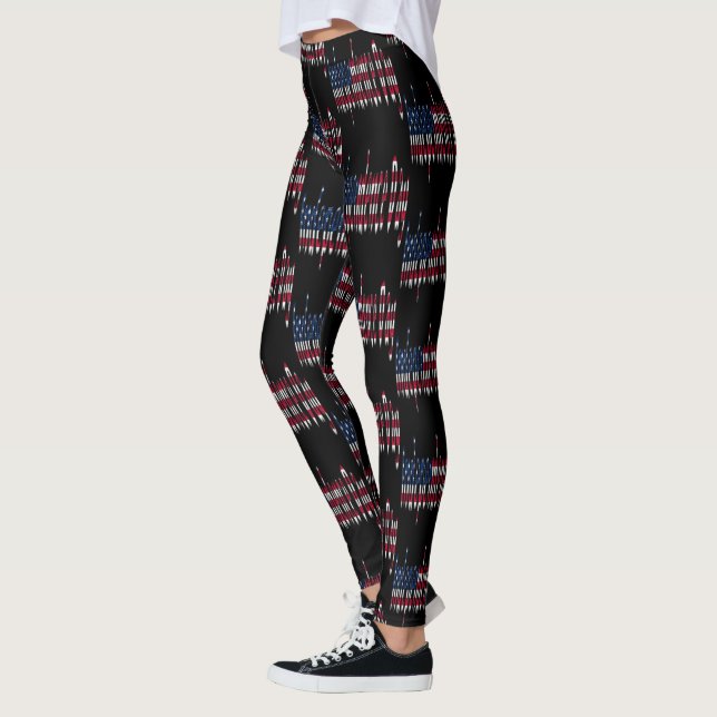 Independence Day American Flag Typography Pattern Leggings (Left)