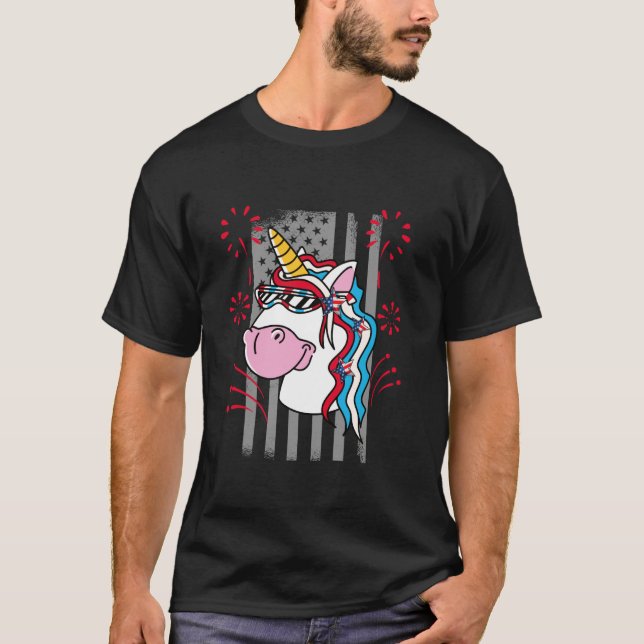 Independence Day Americorn Unicorn USA Party Ameri T-Shirt (Front)