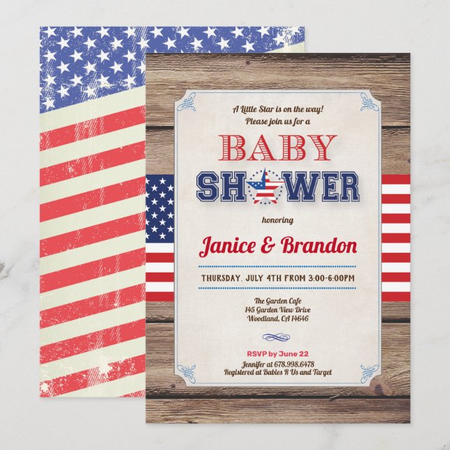 Independence Day baby shower rustic 4th of July Invitation (Front/Back)