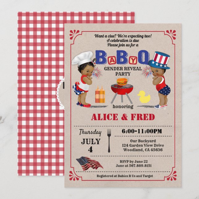 Independence Day BabyQ twins couples baby shower Invitation (Front/Back)