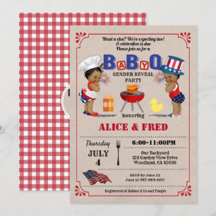 Independence Day BabyQ twins couples baby shower Invitation