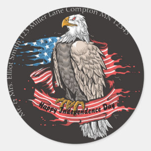 Independence Day Bald Eagle and American Flag  Classic Round Sticker