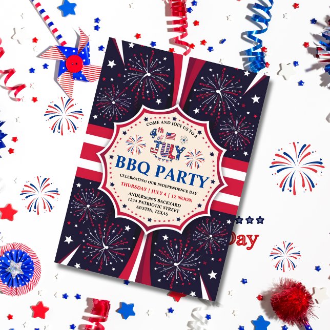 Independence Day BBQ 4th of July Fireworks Party  Invitation (4th of july BBQ and fireworks invitation)