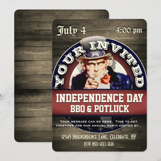 Independence Day BBQ Potluck Invitation (Front/Back)