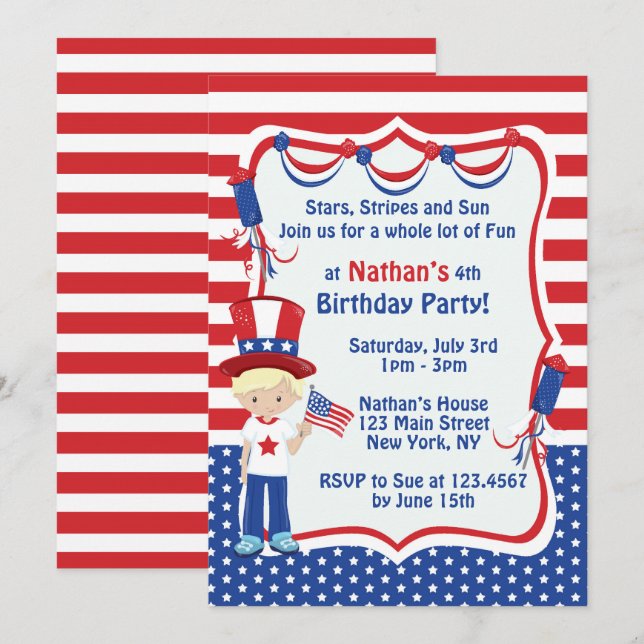 Independence Day Birthday Party Invitation (Front/Back)