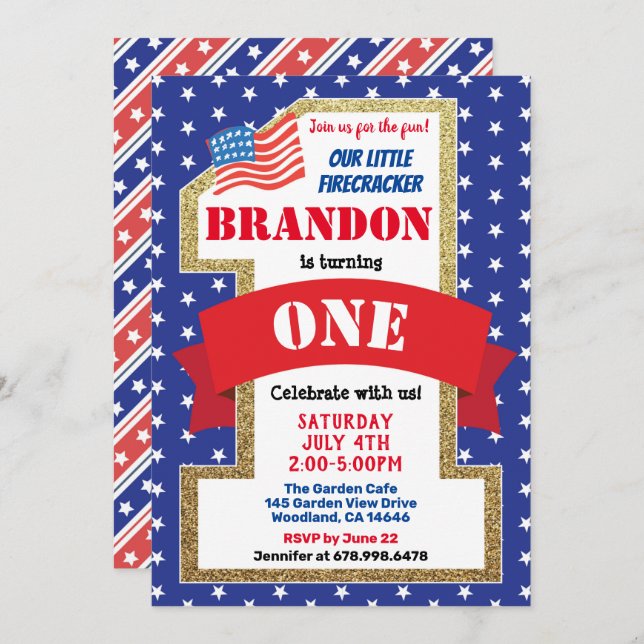 Independence Day Boy 1st First Birthday Party Invitation (Front/Back)