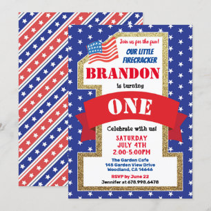 Independence Day Boy 1st First Birthday Party Invitation