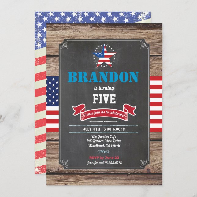Independence Day boy birthday party (any age) kid Invitation (Front/Back)