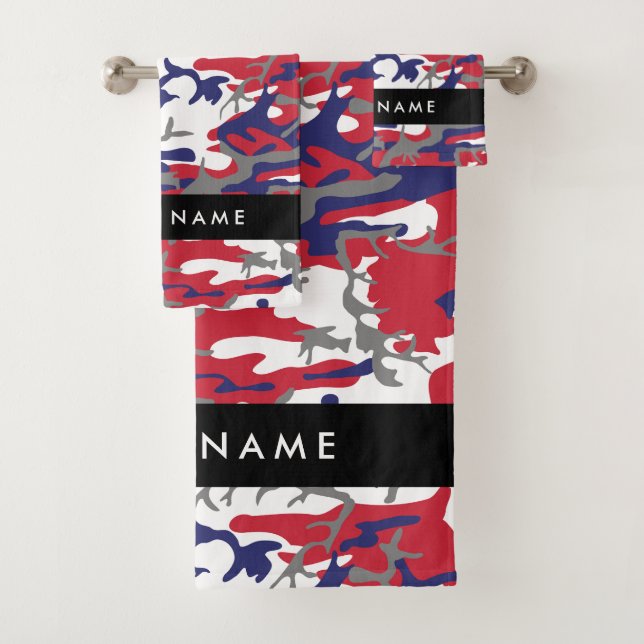 Independence day Camouflage Your name Personalise Bath Towel Set (Insitu)