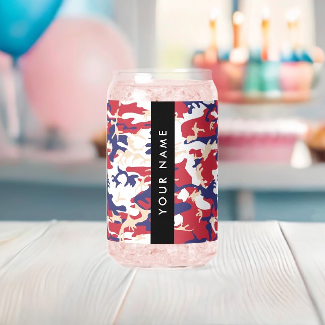 Independence day Camouflage Your name Personalise Can Glass (Insitu (Baby Shower))