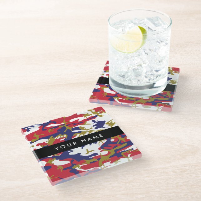 Independence day Camouflage Your name Personalise Glass Coaster (Angled)