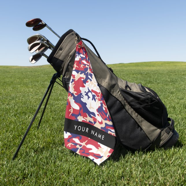 Independence day Camouflage Your name Personalise Golf Towel (Green)