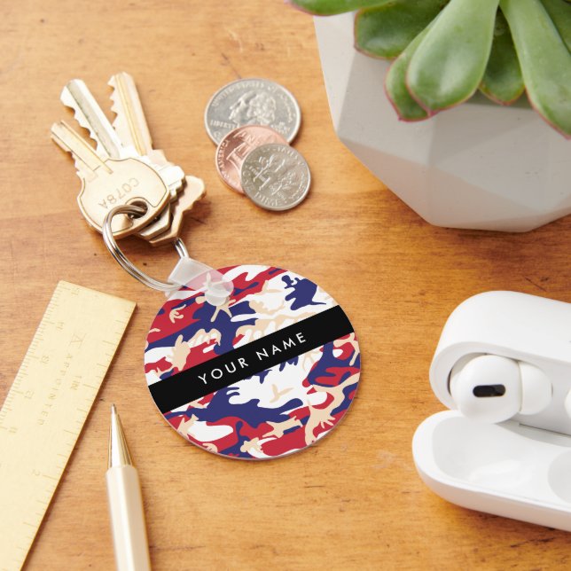 Independence day Camouflage Your name Personalise Key Ring (Desk)