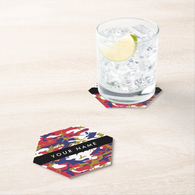 Independence day Camouflage Your name Personalise Paper Coaster (Insitu)