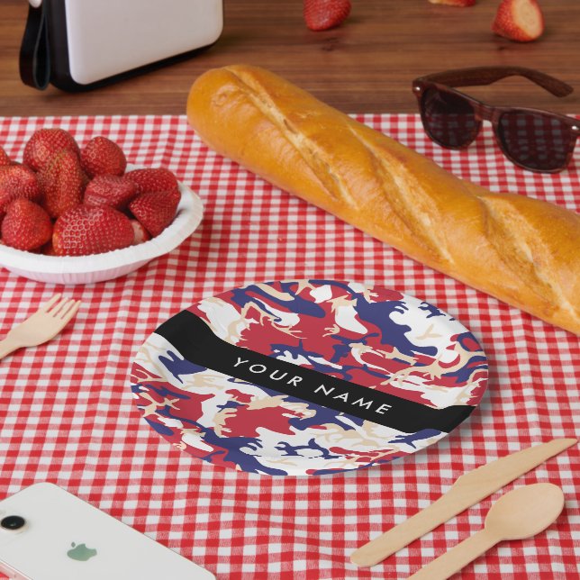 Independence day Camouflage Your name Personalise Paper Plate (Picnic)