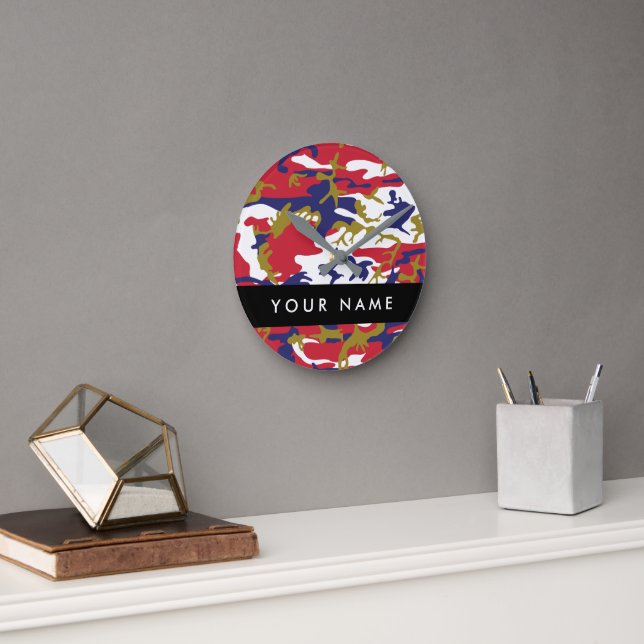 Independence day Camouflage Your name Personalise Round Clock (Office)