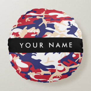 Independence day Camouflage Your name Personalise Round Cushion