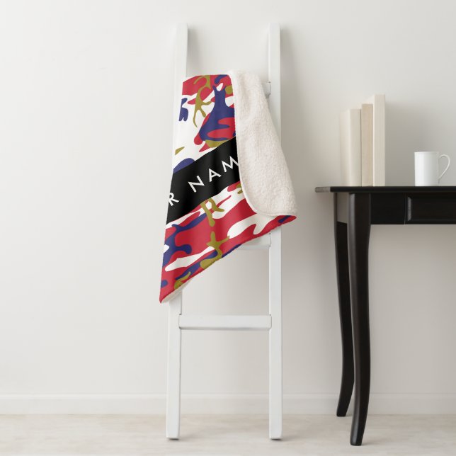 Independence day Camouflage Your name Personalise Sherpa Blanket (In Situ)