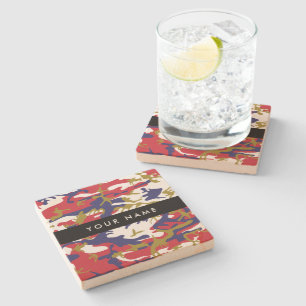 Independence day Camouflage Your name Personalise Stone Coaster
