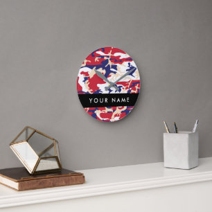 Independence day Camouflage Your name Personalize Round Clock
