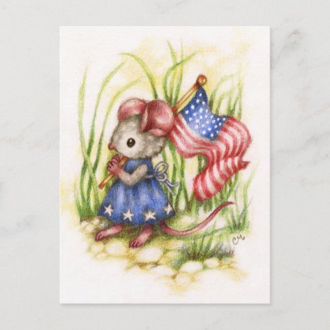 Independence Day - Cute Patriotic Mouse Postcard (Front)