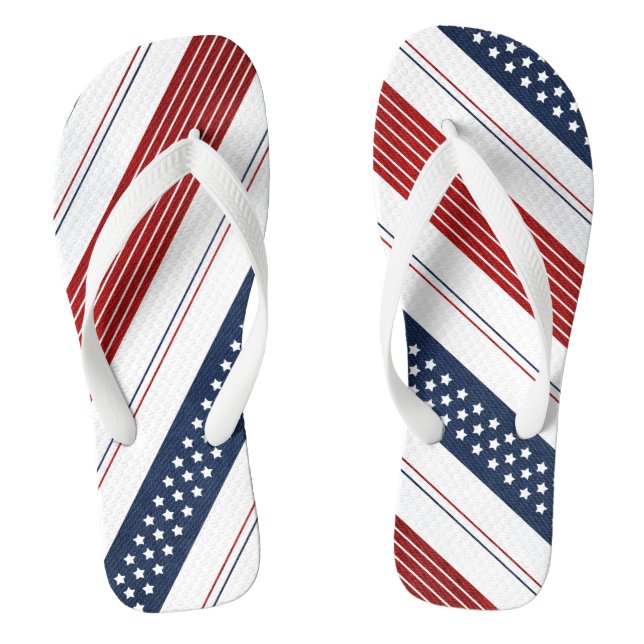 Independence Day Diagonal Stars and Stripes Flip Flops (Footbed)