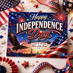 Independence Day Eagle Flag Fireworks USA American Postcard