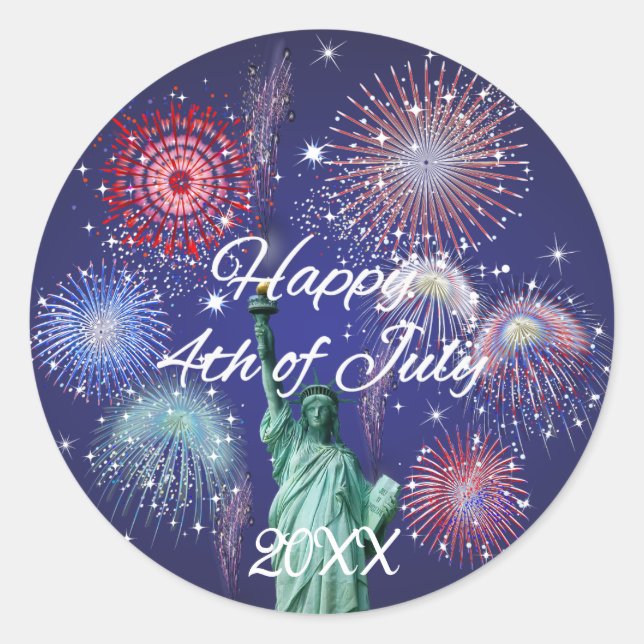 Independence Day Fireworks Classic Round Sticker (Front)