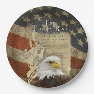 Independence Day Freedom Bald Eagle MAGA USA Flag Paper Plate