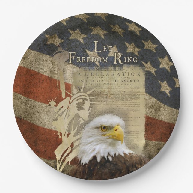 Independence Day Freedom Bald Eagle MAGA USA Flag Paper Plate (Front)