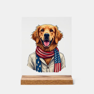 Independence Day Golden Retriever Vintage Shirt 2 Acrylic Sign