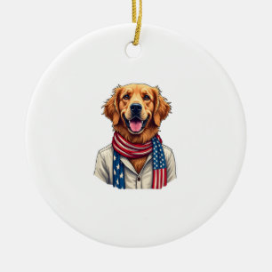 Independence Day Golden Retriever Vintage Shirt 2 Ceramic Tree Decoration