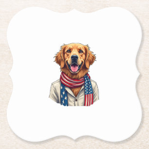 Independence Day Golden Retriever Vintage Shirt 2 Paper Coaster
