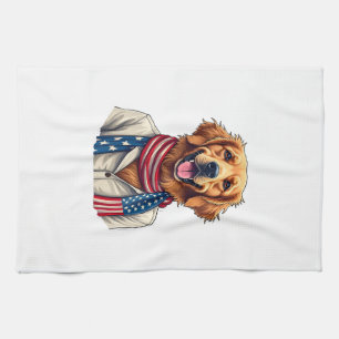 Independence Day Golden Retriever Vintage Shirt 2 Tea Towel