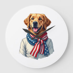 Independence Day Golden Retriever Vintage Shirt 3 Large Clock