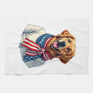 Independence Day Golden Retriever Vintage Shirt 3 Tea Towel
