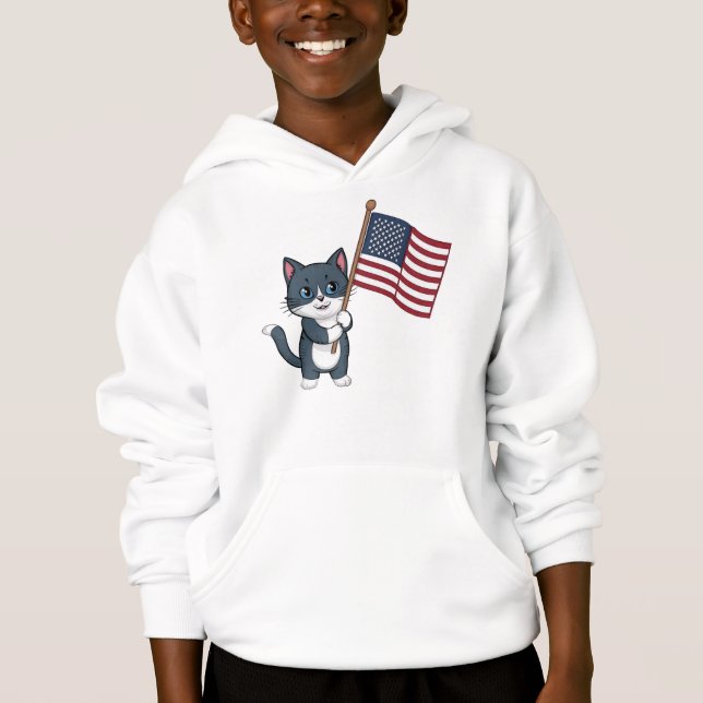 Independence Day Grey Cat  American Flag  (Front)